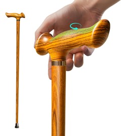 ispuoocti Ergonomic Wooden Walking Cane with All Day Comfort Grip Handcrafted Natural Solid Wood Canes for Men and Women Ultra Light Canes for Seniors Support up to 500 lbs with Accessories