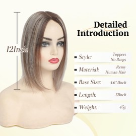 Hair Toppers for Women Real Human Hair 12 Inch Upgrade Mono Base 4.6x4 Inch Human Toppers for Women with Thinning No Bangs for Add Volume (Medium Ice Blonde）