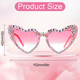 Onperpoe Birthday Glasses Pink Heart Sunglasses for Women Girls Shiny Bling Diamond Pearl Sunglasses Heart Shaped Birthday Party Gift Supplies Cute Accessories Photo Props Sparkling Decoration Favors