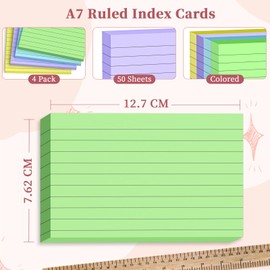 Colored Flash Cards A7 Index Cards, 200 PCS, A7 Colored Revision Cards, Ruled Flashcards A7, Study Cards for Learning, Lined Ruled Cards A7 for Studying, Heavy Record Cards for Office/Home/School