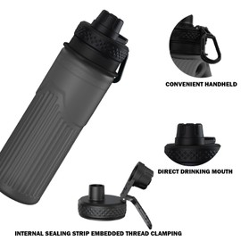 Collapsible Water Bottle, Sport Water Bottle 24oz, Reuseable BPA Free Silicone Foldable Water Bottles Leak-proof Portable Water Bottle for Travel, Gym, Hiking, Office, Camping (Grey)