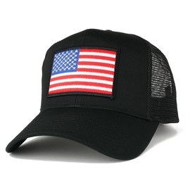 AC Racing USA American Flag Patch Snapback Trucker Mesh Cap - Black, White/Black Border