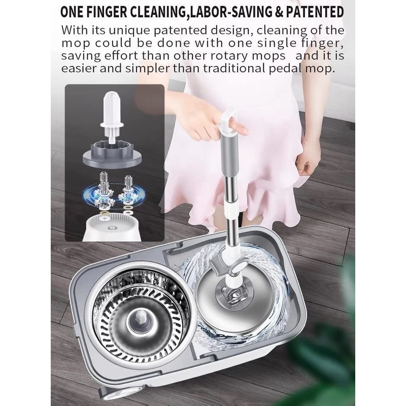 Michao Spin Mop Bucket Deluxe 360 Spinning Floor Cleaning System