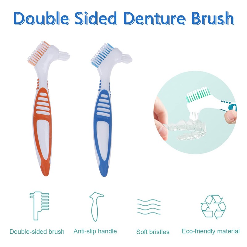 Geodurn Denture Brush, 2 Pieces False Teeth Toothbrush with White