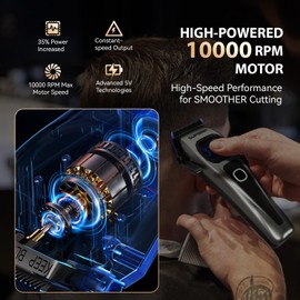 SUPRENT Professional Hair Clippers for Men - Cordless Barber Clippers & Zero-gapped Trimmer Set, Haircutting Kit with up to 10000 RPM Motor Speed, Blue Titanium-Coated Blades, Charging Stands