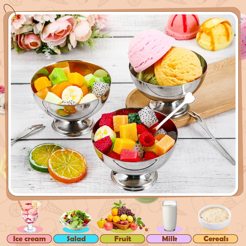 Honeydak 12 Set Stainless Steel Ice Cream Bowl with Forks