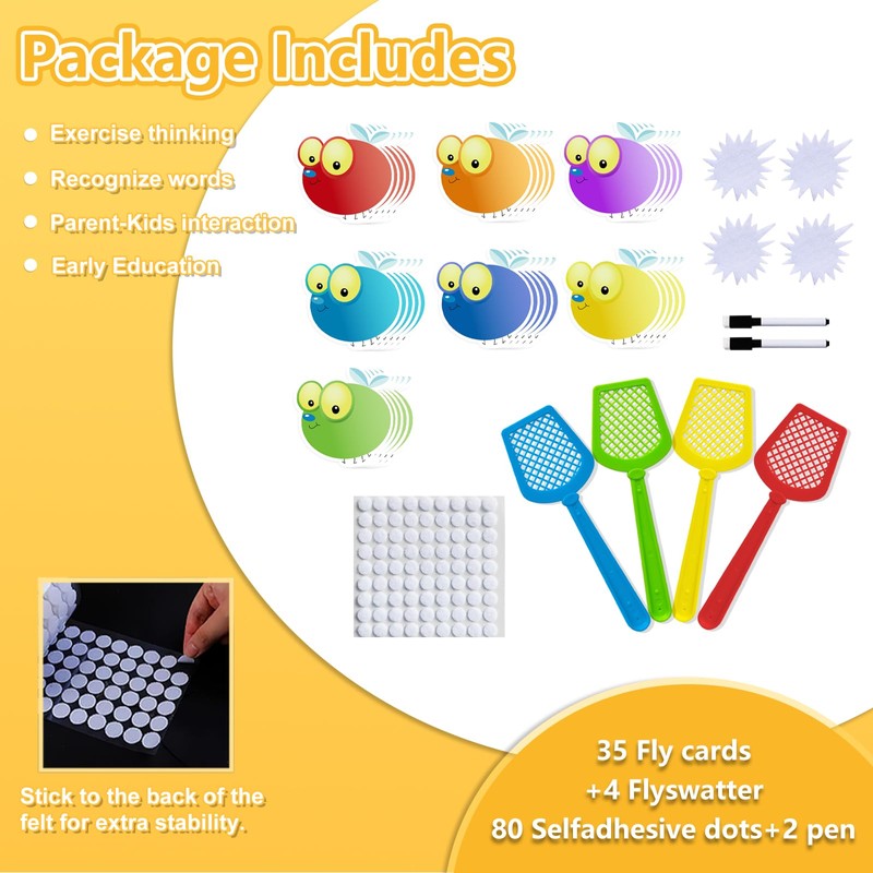 Thryvomniq Sight Word Fly Swatting Games 35 Pcs Dry Erase