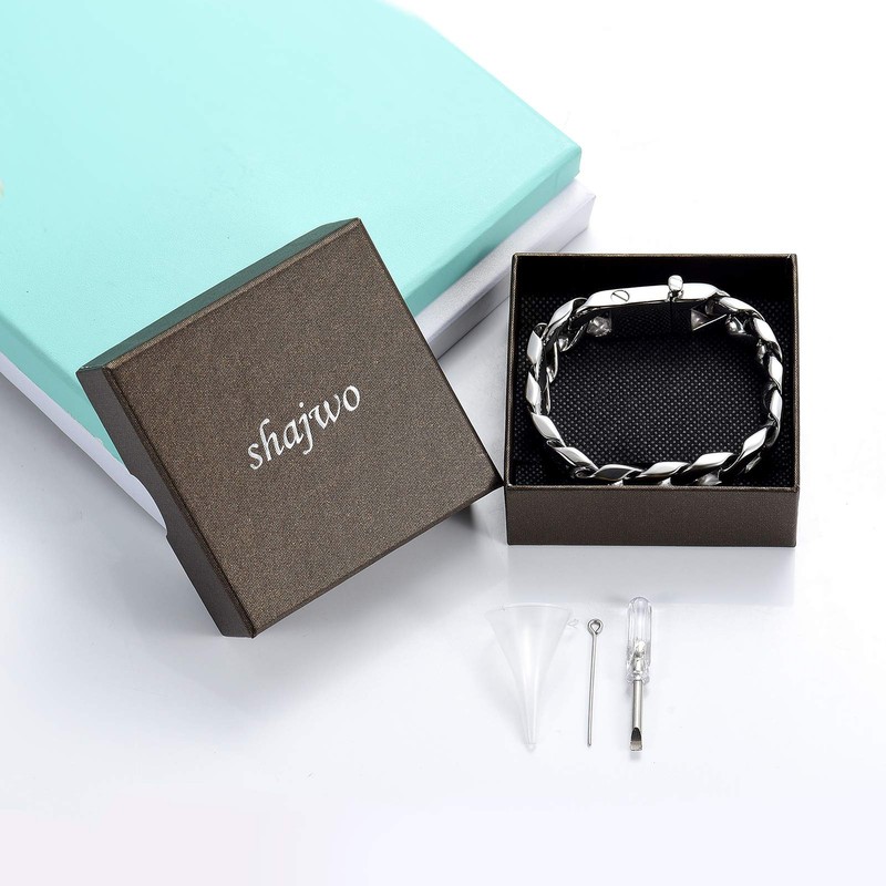 Cremation Urn Bracelet for Human Ashes for Men, Silver Cuban
