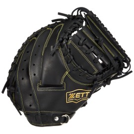 Zett BRCB35512 Soft Baseball Catcher's Mitt, Soft Steer for Catchers, Black (1900) for Right Throwing