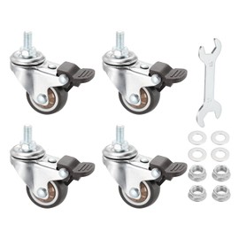 PATIKIL 1.5 Inch Stem Casters Wheel with Brake, 4 Pack Low Profile TPR Threaded Swivel Wheel 360° Quiet Rotation M8 x 15 mm Total Load 165 Lbs for Rolling Cart Furniture, Brown