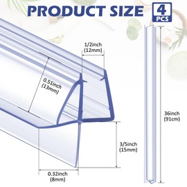 Frienda 4 Pcs Frameless Shower Door Bottom Seal 1/2 x 36'' Clear PVC Glass Shower Door Sweep Soft Glass Shower Door Seal Strip for Replacement Stopping Shower Leaking and Create a Water Barrier
