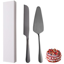 XIAOYU - Juego de 2 cuchillos y servidores para tartas de boda, juego de corte de pasteles de acero inoxidable, juego de servir para bodas, cumpleaños, fiestas y aniversario, color negro