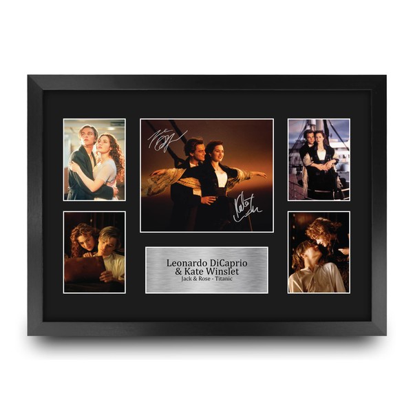 HWC Trading FR A3 Leonardo DiCaprio & Kate Winslet Titanic Rose & Jack Gifts Printed Signed Autograph Picture for Movie Memorabilia Fans - A3 Framed