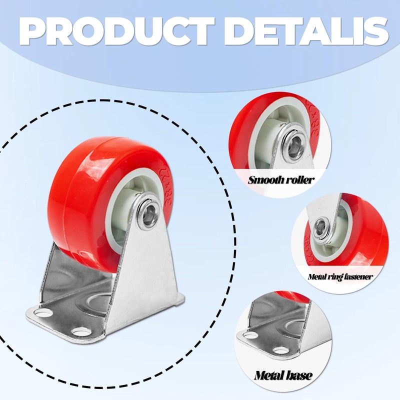 8 Pcs 1.5 Inch Non Swivel Casters,No-Swivel Hard Rubber Caster