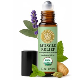 Silk Road Organic Muscle Relief Essential Oil Blend Roll On for Muscle Aches & Stiff Joints | USDA Certified Aromatherapy with Peppermint & Ginger - 10 ml Roller