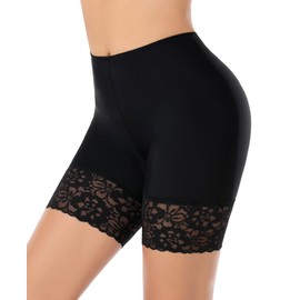 YARRCO Lace Anti Chafing Shorts for Women - Chub Rub Seamless Slip Boyshorts for Under Dresses (Black, Long)