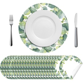 100 Pcs Summer Disposable Paper Placemats Green Eucalyptus Leaf Placemat Round 12 Inch Table Place Mat for Table Setting Bridal Birthday Kitchen Wedding Party Supplies