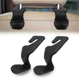 2 ganchos de piel para reposacabezas de coche para coche, ganchos de asiento de automóvil, accesorios interiores para colgar monederos y bolsas y abrigos (negro)