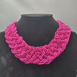 Signature HOT PINK braided seed bead Bohemian choker necklace NWT