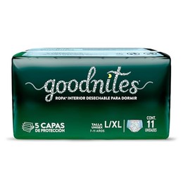 GoodNites Calzoncitos Desechables para Dormir, Talla Grande - Extra Grande Unisex, Paquete con 11 piezas, Ideal para niños de 7 a 11 años