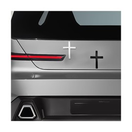 Sandfren 2PCS Metal Jesus Christ Cross Badge Car Stickers, 1.8" x 2.5" Alloy 3D Self-Adhesive Vehicle Emblem Decal for Covering Scratches, Auto Trunk Tail Decoration, Universal Fit (Silver/Black)