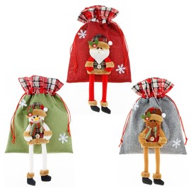 YouXiaor Christmas Gift Bag with Drawstring Pack of 3