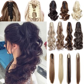 Claw Clip in Ponytail Hair Extension Synthetic Hair Extensions Hairpiece One Piece Long Pony Tails 12inch Curly - Dark Brown