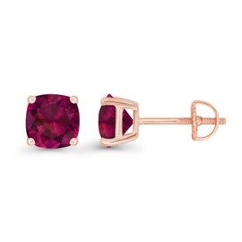 Rose Gold Plated 925 Sterling Silver 6mm Cushion Cut Created Ruby July Birthstone Screwback Stud Earrings