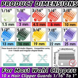 Zijipjy Professional Hair Clipper Guards 10PCS for Clippers 1/16" to 1" Barber Guards for Wahl Guards Barber Accessories for Most Wahl Guards Set Premium Guards
