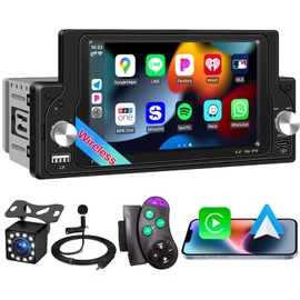 Wireless Apple CarPlay Single Din Car Radio,5.9 inch IPS Touch Screen 1280 * 720, Car Stereo Bluetooth 5.2,FM Radio, Android Auto,180 Watts subwoofer Output, Backup Camera, SWC,USB Type-c, Car Play
