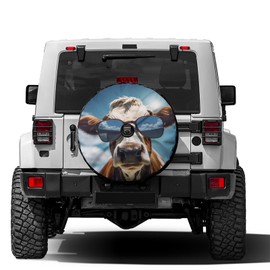 Foruidea Cool Cow Wearing Sunglasses Spare Tire Cover with Backup Camera Hole Wheel Tire Cover Fit Trailer, RV, SUV and Many Vehicle 17inch