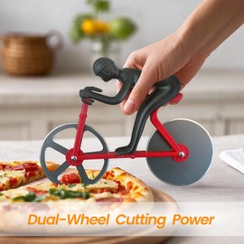 Bicycle Pizza Cutter - Stainless Steel Dual-Wheel Pizza Slicer with Non-Slip Plastic Handle, Funny Kitchen Gifts for Pizza Lovers