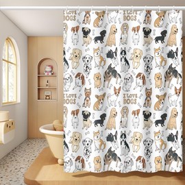Umpoo I Love Dogs Shower Curtain for Kids Bathroom - Various Cute Little Dog Animal Bone Shower Curtain with Hooks, Waterproof Fabric Polyester, 48x72 Inch