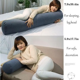 Teieas Round Roll Cylinder Bolster Pillow with Removable Cover Designed for Neck Back Head and Legs Cervical Round Pillow Neck Roll Pillow Navy