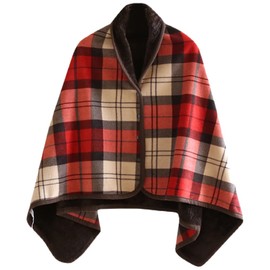 Nanairo-kan 4-Way Blanket, Throw Blanket, Wrap Skirt, Worn Blanket, Warm, Back Boa, 39.4 x 55.1 inches (100 x 140 cm), Shoulder Cover, Brushed Lining, Cold Protection, Flannel, red