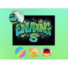 12 Invitation Cards for 8th Children's Birthday Graffiti Children Girls Boys Cool Colourful Invitations Eighth Birthday Invitations Kids