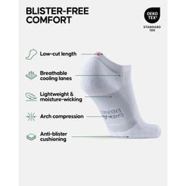 DANISH ENDURANCE Cushioned Ankle Running Socks for Long Distances, Anti-Blister, Men & Women, 3 Pack, White, 3-5