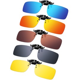 5 Pairs Polarized Clip-On Sunglasses Rimless Flip Up Anti-Glare Driving Glasses (Various Color, 2.2 x 1.3 Inch)