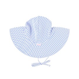 RuffleButts® Gorro de baño de ala ancha con protección solar UPF 50+ para bebés y niñas pequeñas, hierba doncella azul seersucker, 0-12 Meses