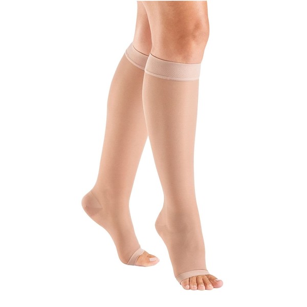 Support Plus Womens Open Toe Mild Compression Knee Highs - Sheer 8-15 mmHg Stockings - Beige - Large
