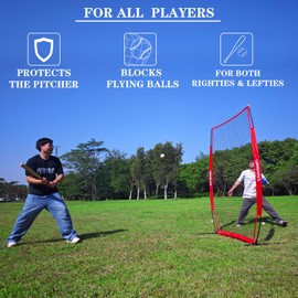Portable Baseball Softball Pitching Screen, 4x7FT Pitcher Protection Net with Carry Bag and Ground Stakes, Batting Practice Net for Safe Training