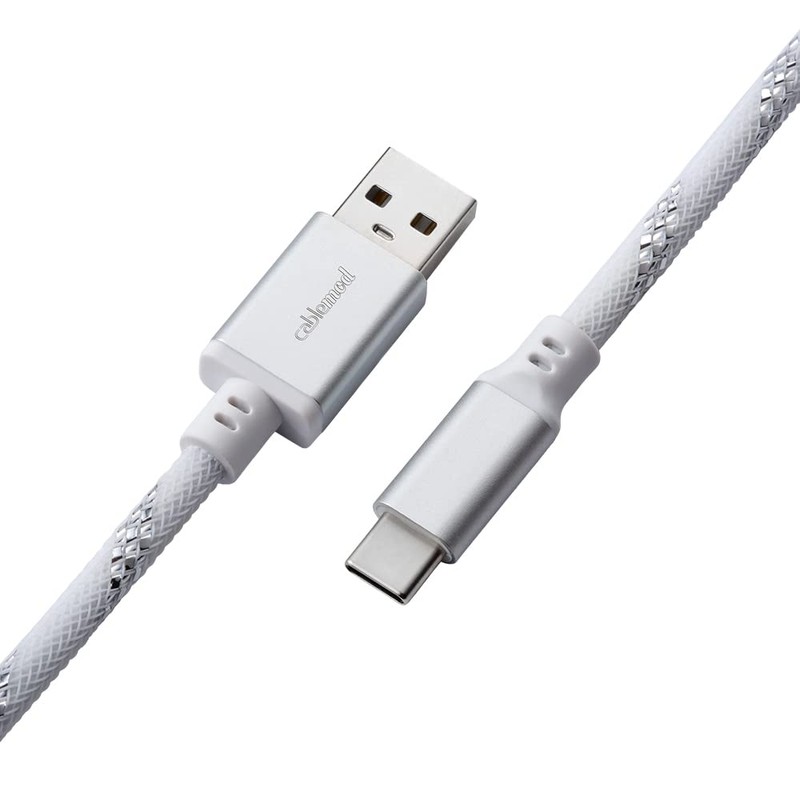 CableMod Pro Coiled Keyboard Cable (Sterling Foil White, USB A
