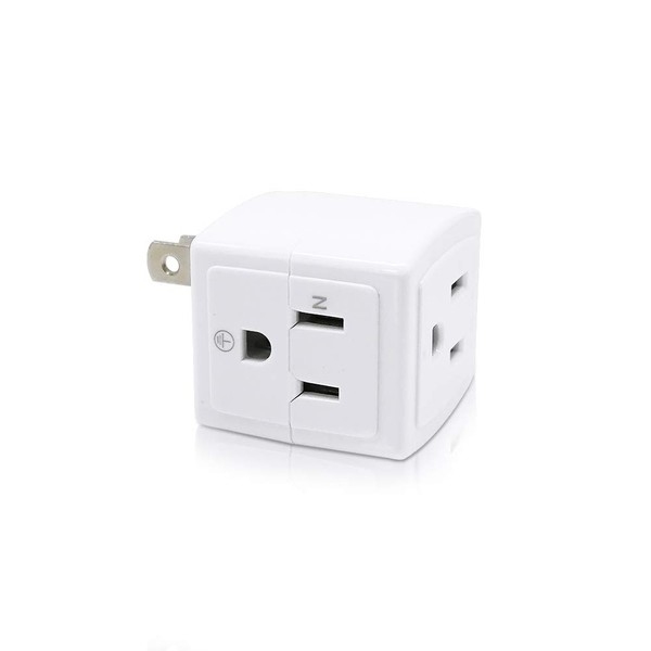 SYCON Adapter Outlet Extender, 2-Prong to 3-Prong Mini Wall Plug,