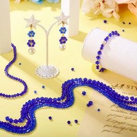 Spritewelry 16 Strands Faceted Glass Beads 6mm Bicone Crystal Beads 4mm Spacers Rondelle Beads Bulk for Jewelry Making DIY Crafts 4 Styles (Dark Blue)