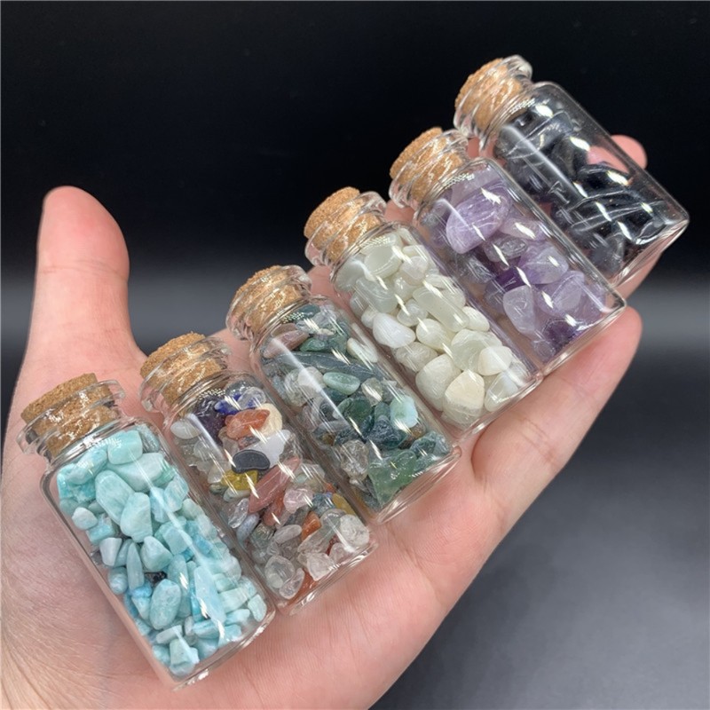 15Pcs Mini Wishing Bottles Chip Stone Set Crystal Tumbled Reiki