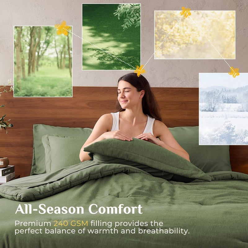 JOLLYVOGUE Queen Comforter Set Dark Green, Cationic Dyeing Bed in