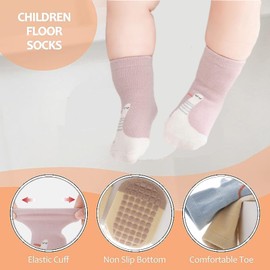 Unisex Baby Non-Slip Grip Socks - Upgraded Soft Children Floor Socks Toddler Knee High Anti Skid Crew Slipper Crawling Socks Newborn Cartoon Socks for 0-1/1-3 Year Old Girls Boys Kids