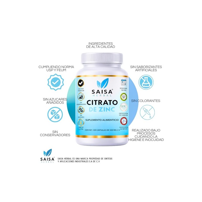 Citrato de Zinc | 15 mg de Zinc Elemental por