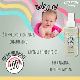Kids Stuff Baby | Baby Oil 100ml | 100% Natural | Organic Lavender Oil | Suitable for Newborn Skin | Dermatologically & Paediatrician Approved | Kind to Sensitive Skin | Vegan | Cruelty-Free