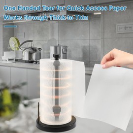 Veumoie Paper Towel Holder Countertop, Paper Towel Stand with Ratchet System for Kitchen Bathroom Black